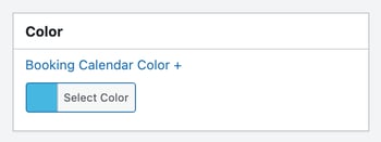 The Color box with Booking Calendar Color + opened, showing the chosen color beside Select Color